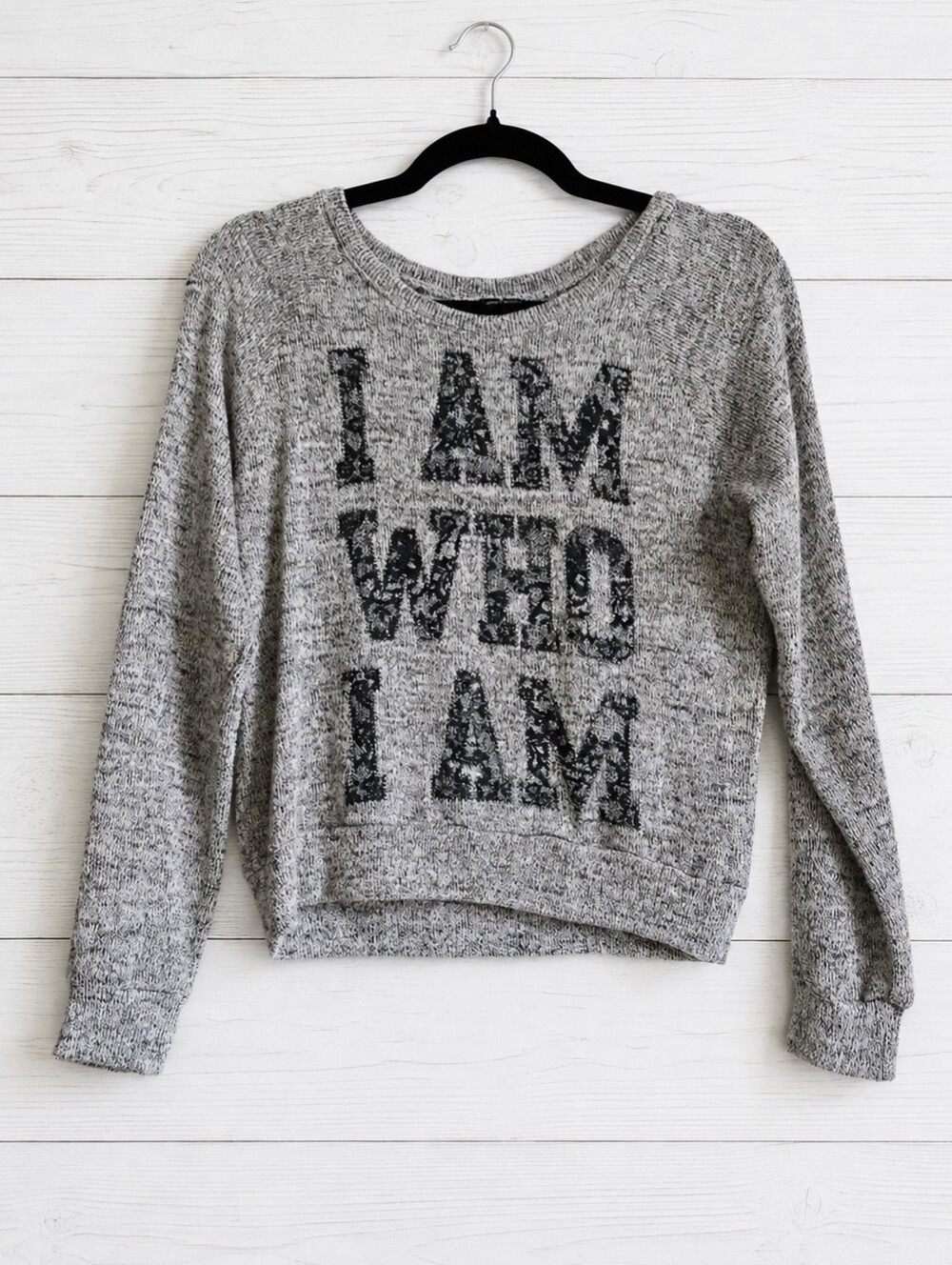 Stranded I AM WHO I AM Gray Crewneck Sweater Size S